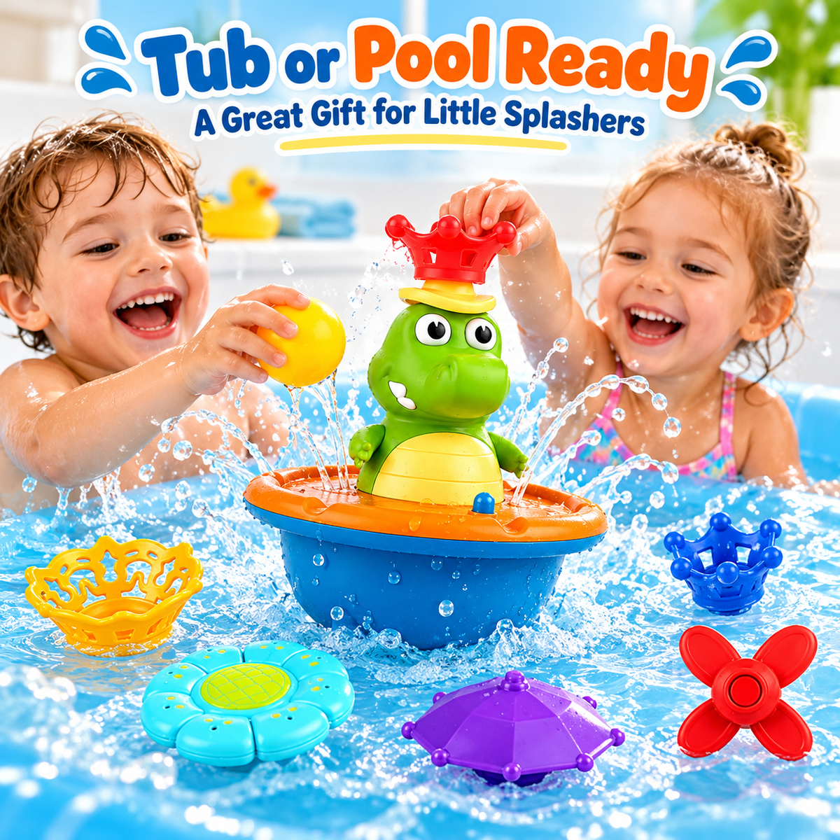 💦 Light-Up Bath Fountain Toy with 5 Interchangeable Spray Modes
