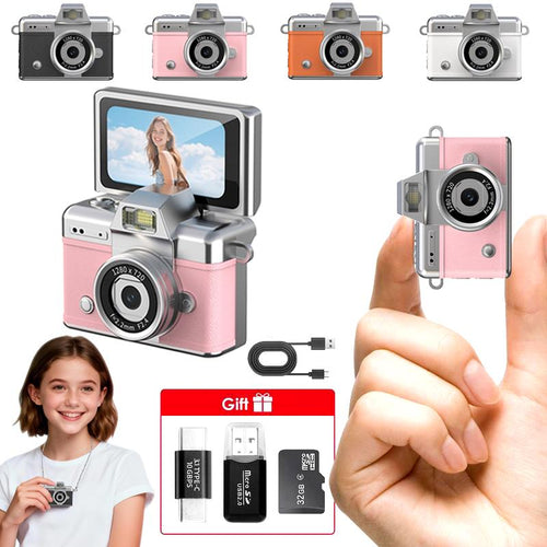 📸 Mini Retro Digital Camera with 180° Flip Screen – 32GB Card Included