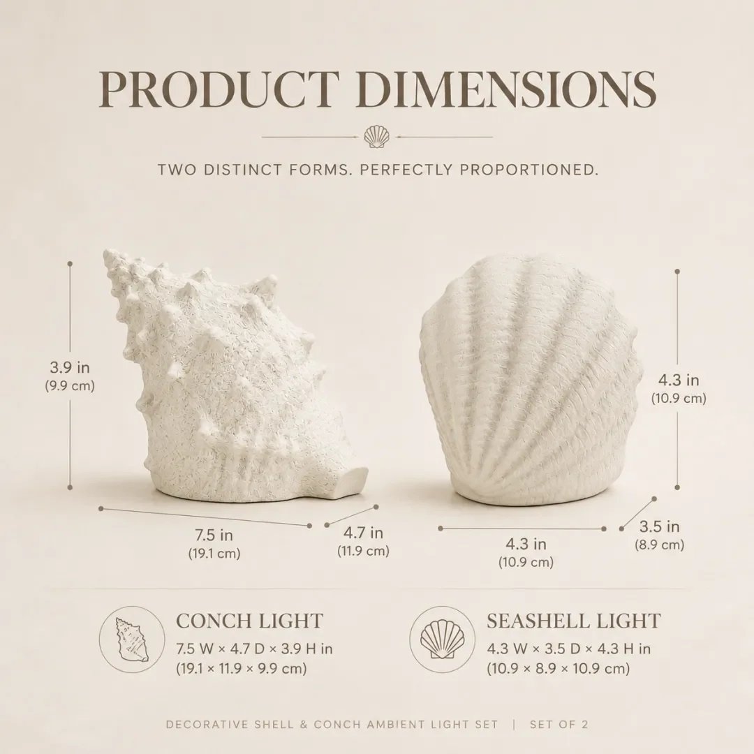 🐚 Cordless Shell & Conch Ambient Light Set – Coastal Glow Decor