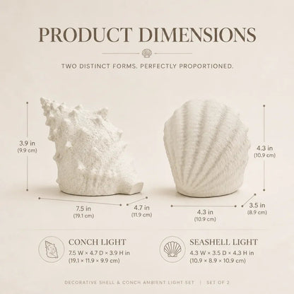 🐚 Cordless Shell & Conch Ambient Light Set – Coastal Glow Decor