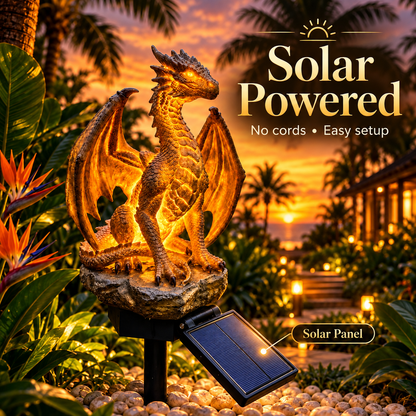 🐉 Glowing Solar Dragon Garden Statue – Golden Ember Light