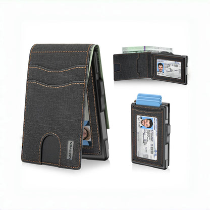🔥Minimalist Pop-Up Wallet for Men – RFID Blocking Aluminum Card Holder , ID Window & Leather Front Pocket