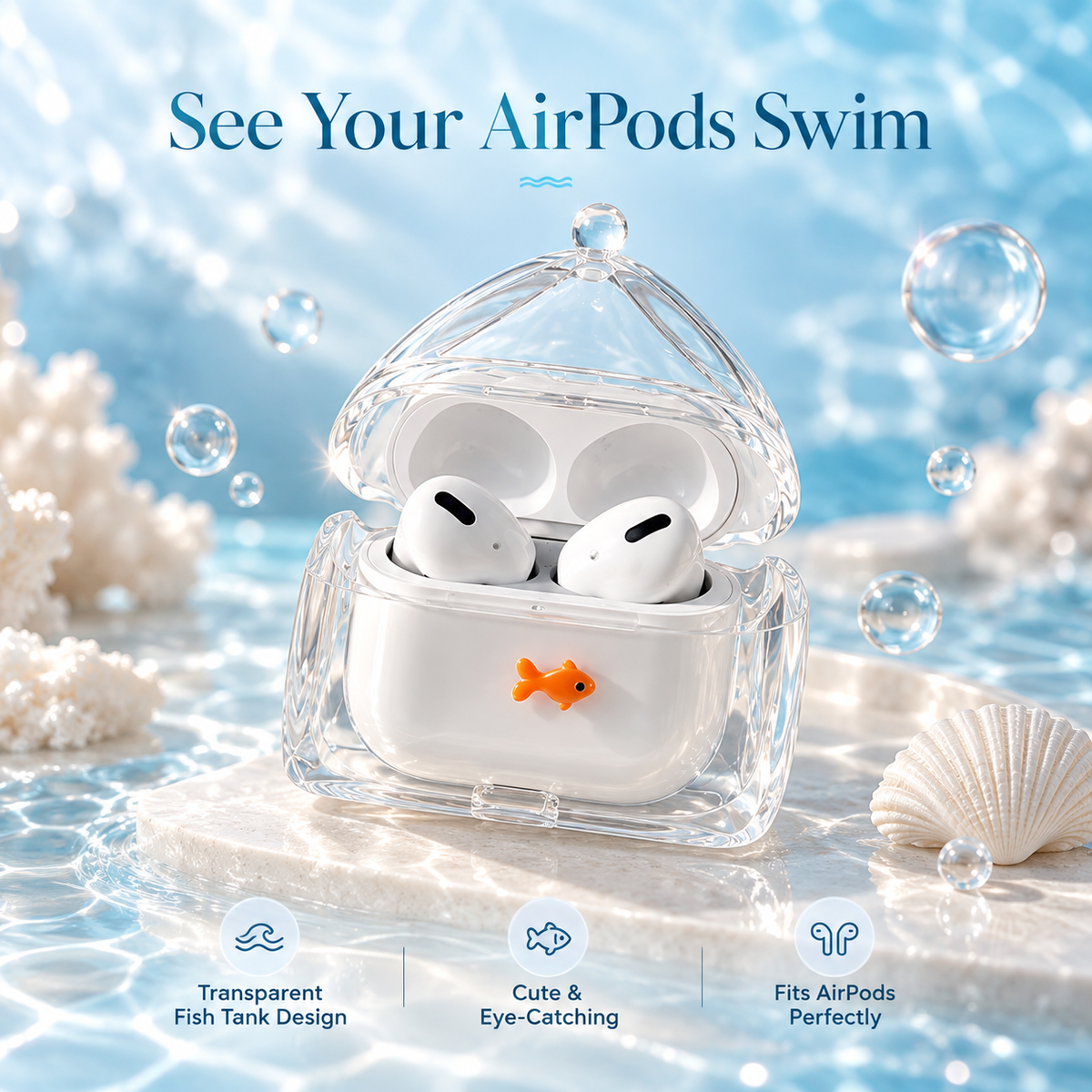 🐠 Goldfish Aquarium AirPods Case – Cute Transparent Protective Cover