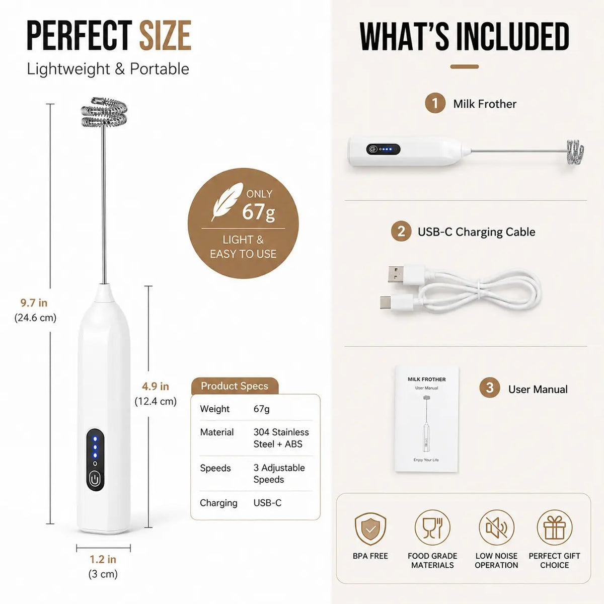 ⚡️3-Speed Rechargeable Milk Frother