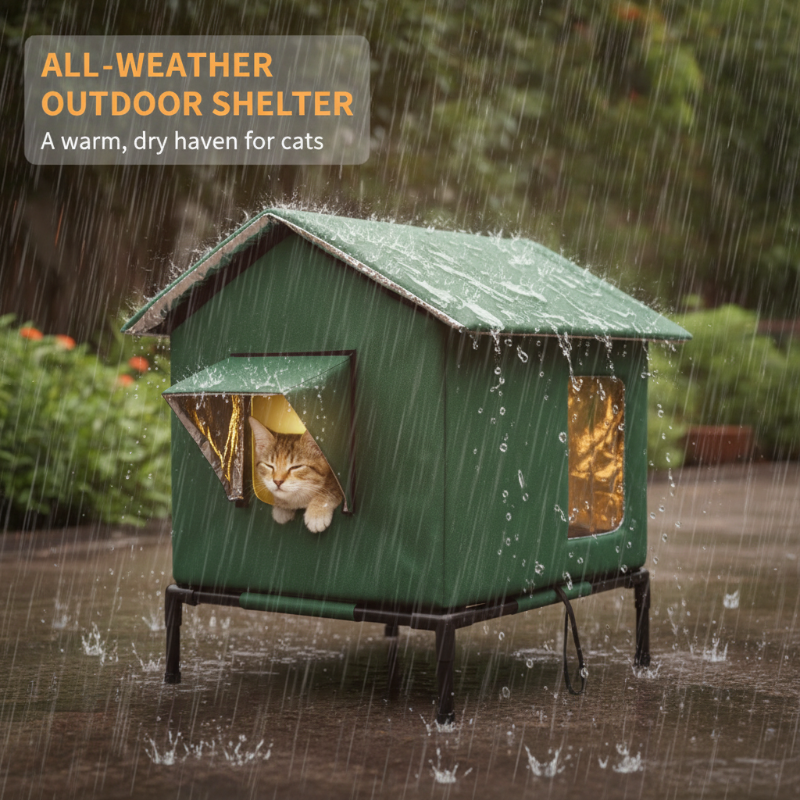 Elevated Outdoor Cat House – Reflective Lining & Foldable Frame – product view 7