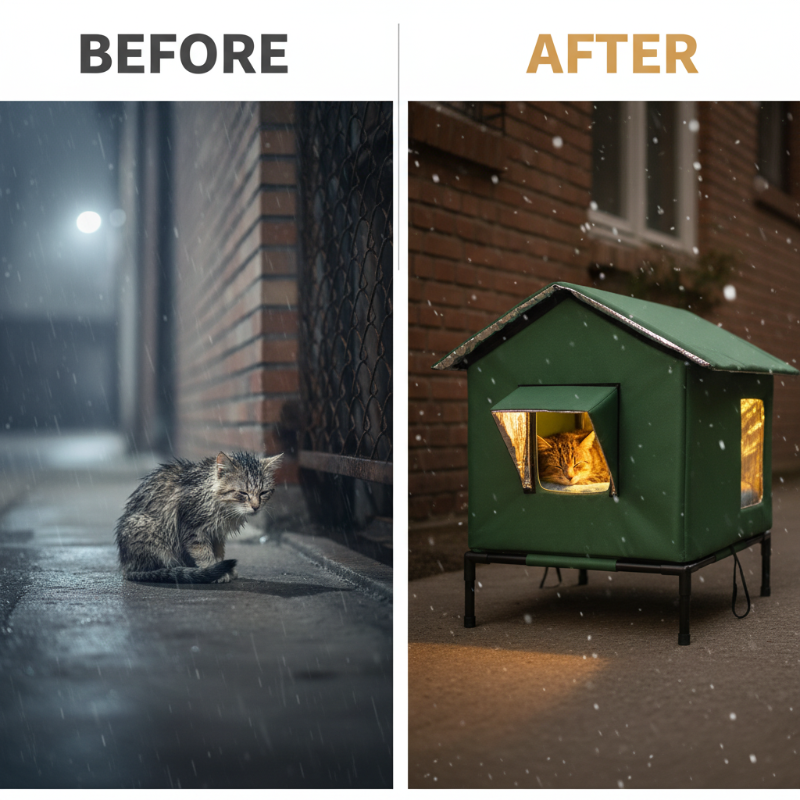 Elevated Outdoor Cat House – Reflective Lining & Foldable Frame – product view 5