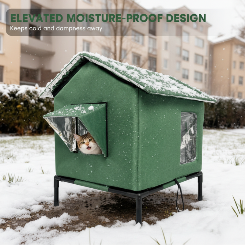 Elevated Outdoor Cat House – Reflective Lining & Foldable Frame – product view 6