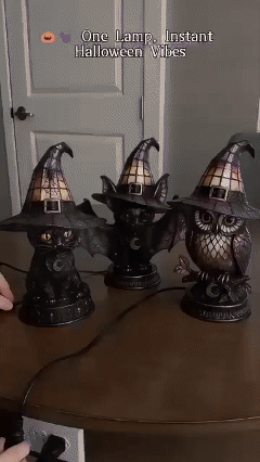🧙‍♀️Exclusive Limited Item 🔥50%OFF🐈‍⬛ Gothic Stained Glass Witch Black Cat Table Lamp | Halloween Witch Hat Night Light Decor