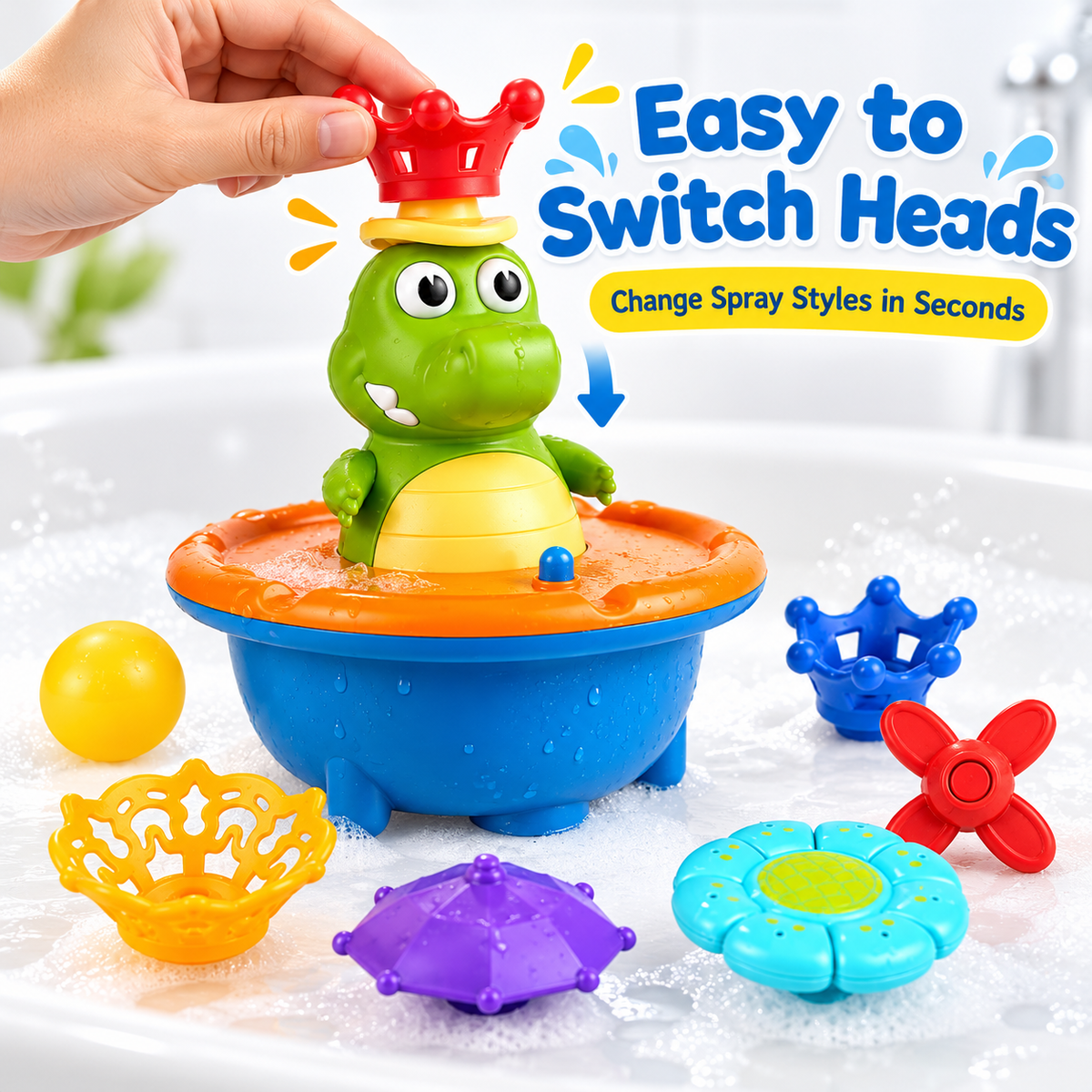 💦 Light-Up Bath Fountain Toy with 5 Interchangeable Spray Modes
