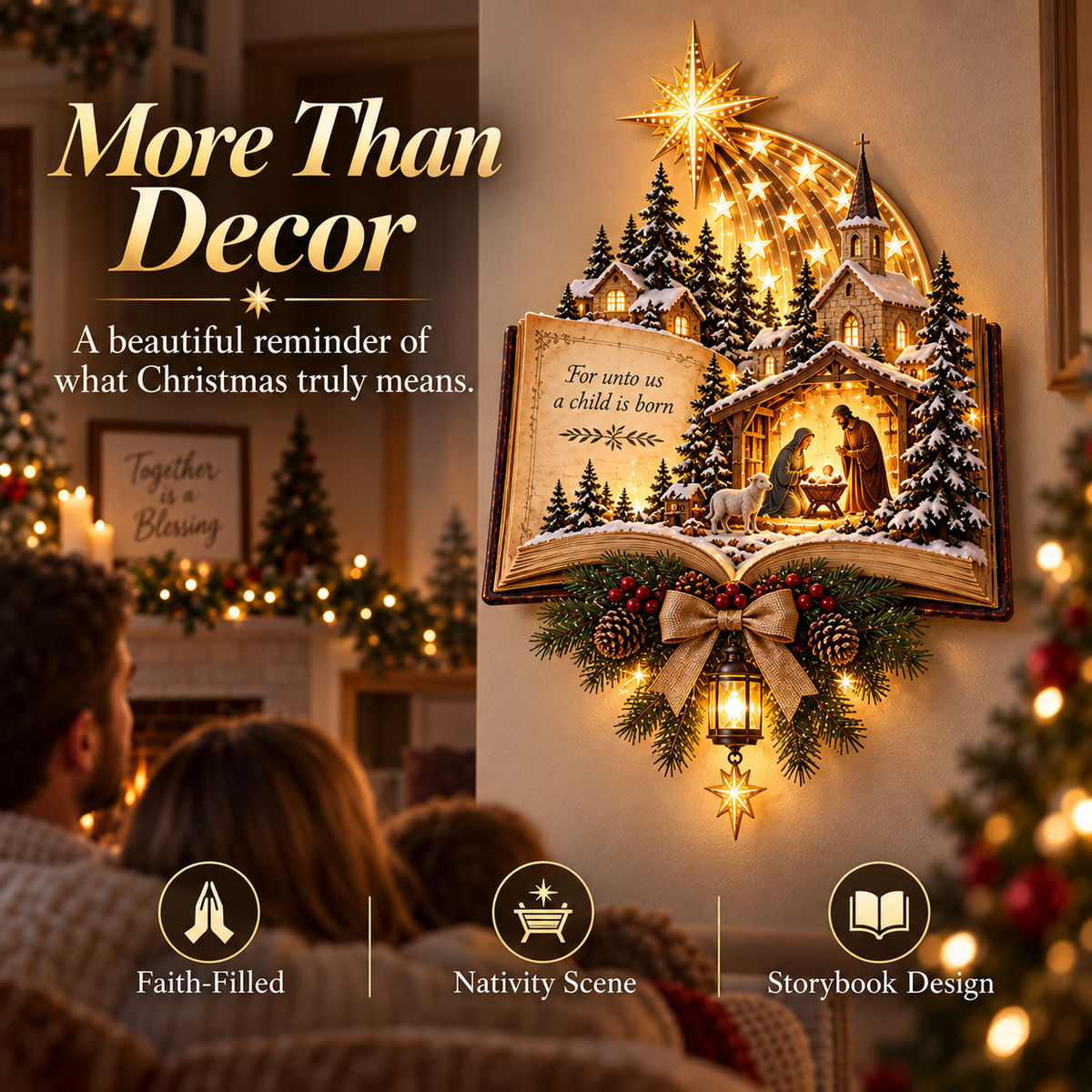 ✨Last Day 49% OFF✨✝️ A Story That Still Shines – Lighted Nativity Christmas Wall Decor✨🎄