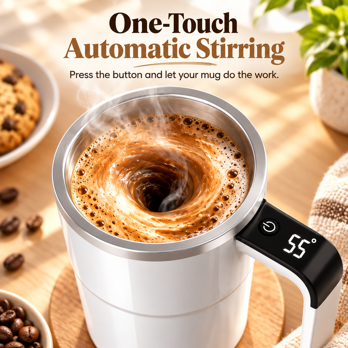 ☕ Smart Self-Stirring Coffee Mug with LCD Temperature Display – One-Touch Mixing