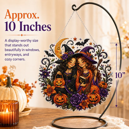 🧙‍♀️Last Day Promotion🎃DIY Halloween Witch Friendship Diamond Art Window Suncatcher