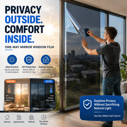 ⏰ Last Day Exclusive 60% OFF ☀️ One-Way Mirror Window Film – Heat Control & UV Protection
