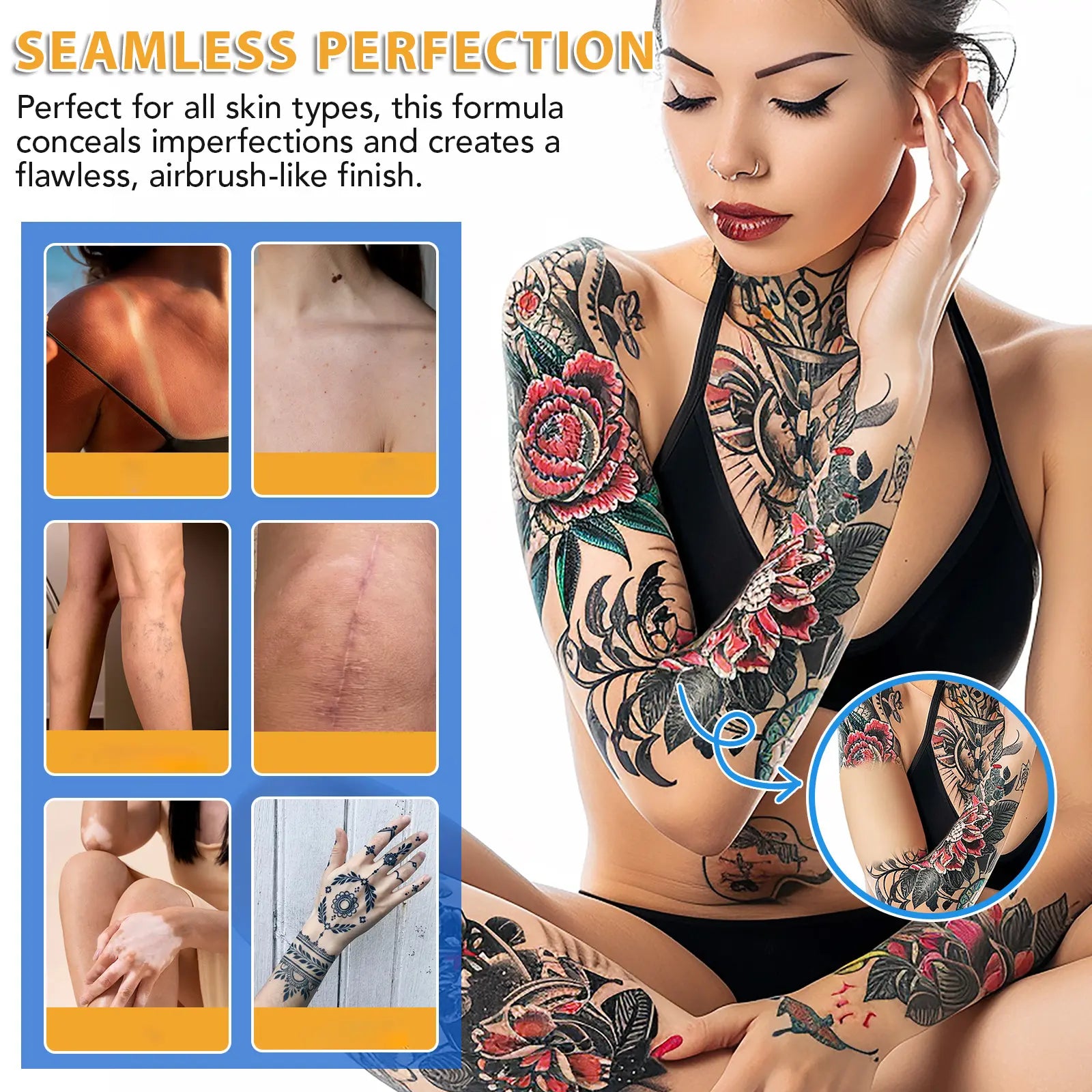 Waterproof Leg and Body Makeup, Long-lasting 24-Hour Coverage for Skin Imperfections Concealer for Veins, Scars, and Tattoos