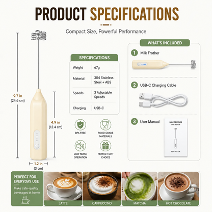 ⚡️3-Speed Rechargeable Milk Frother