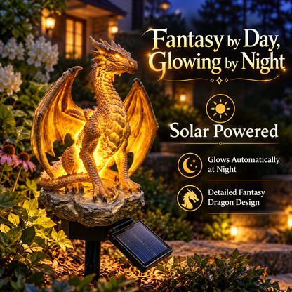 🐉 Glowing Solar Dragon Garden Statue – Golden Ember Light