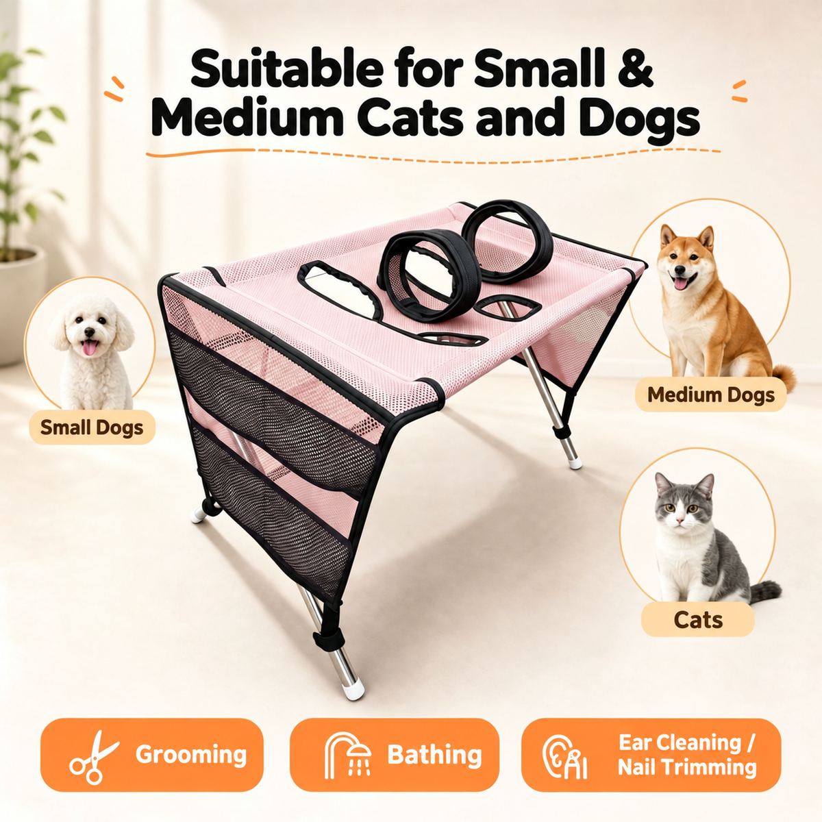 2-in-1 Foldable Pet Grooming Bed – Comfortable Cat & Dog Grooming Hammock