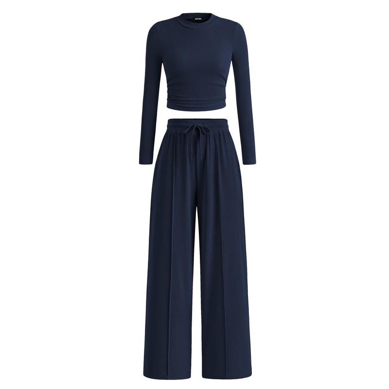 Crop Top Straight Leg Pants 2-Piece Lounge Set