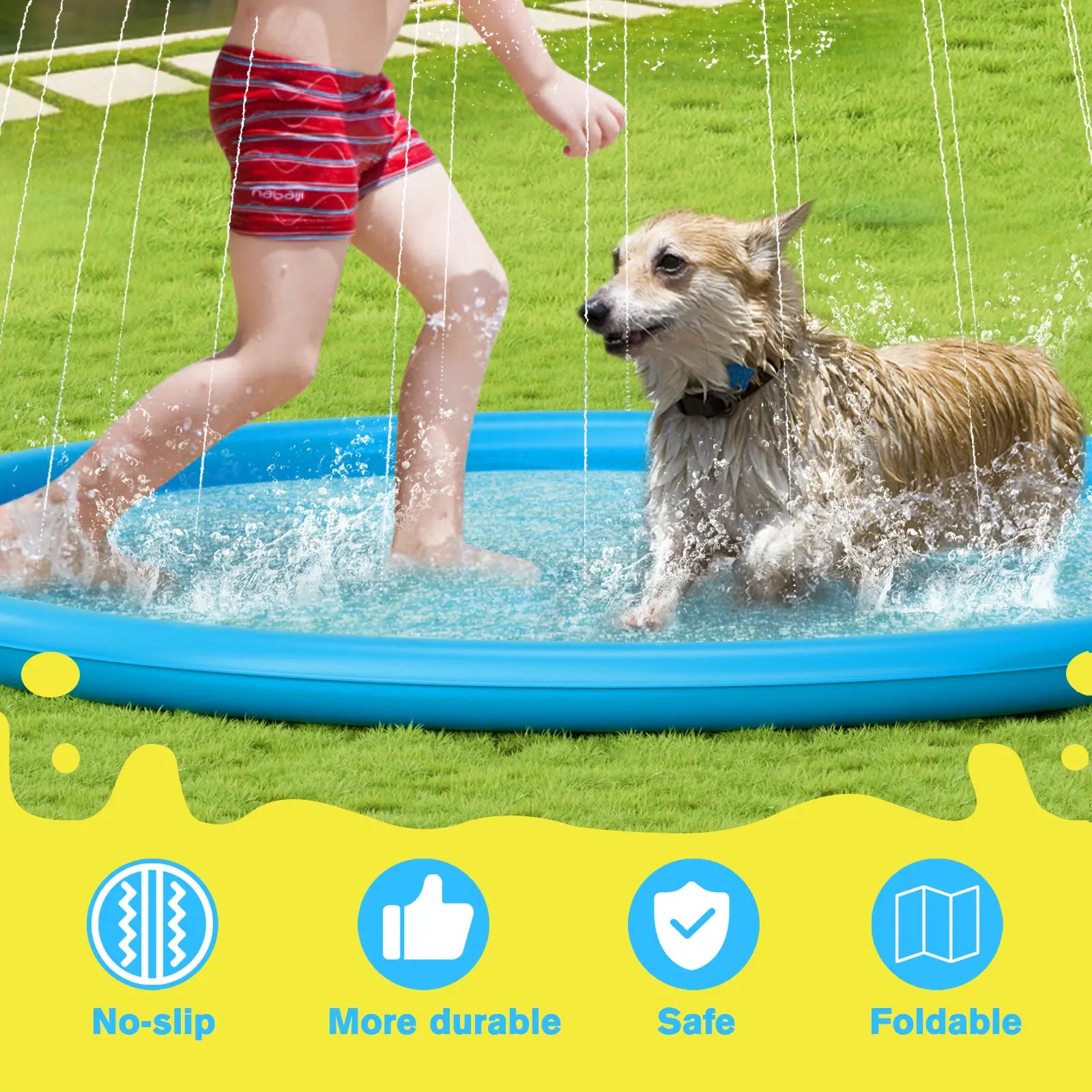 Pecute Dog Splash Pad Sprinkler Mat – Durable Non-Slip Water Play Mat