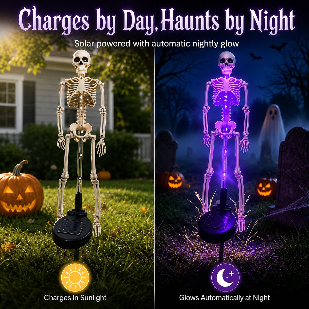 💀 Solar Purple Glow Skeleton Yard Stake