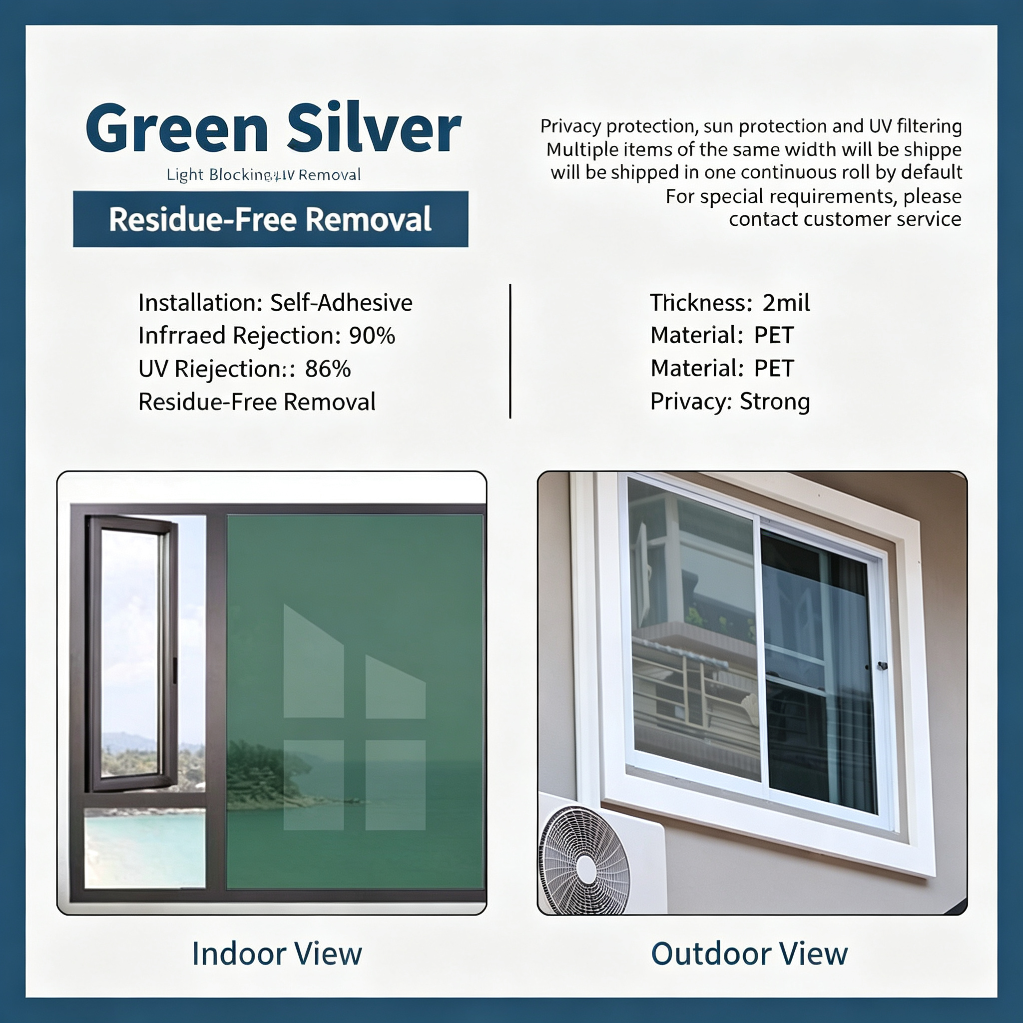 ⏰ Last Day Exclusive 60% OFF ☀️ One-Way Mirror Window Film – Heat Control & UV Protection