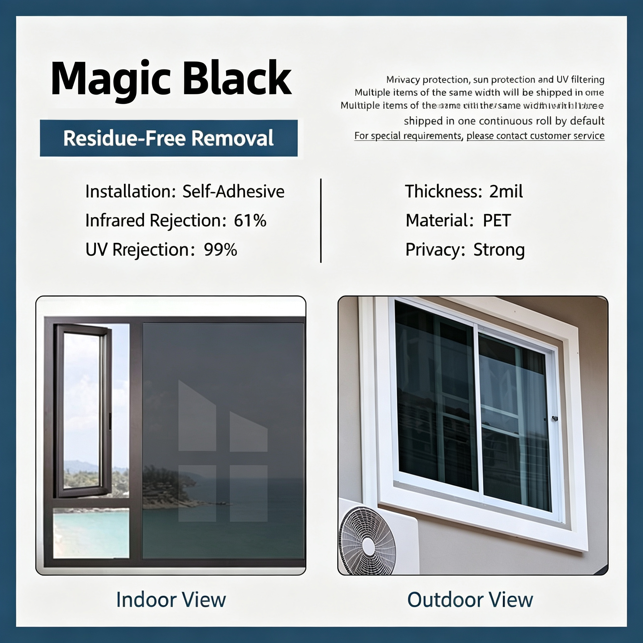 ⏰ Last Day Exclusive 60% OFF ☀️ One-Way Mirror Window Film – Heat Control & UV Protection