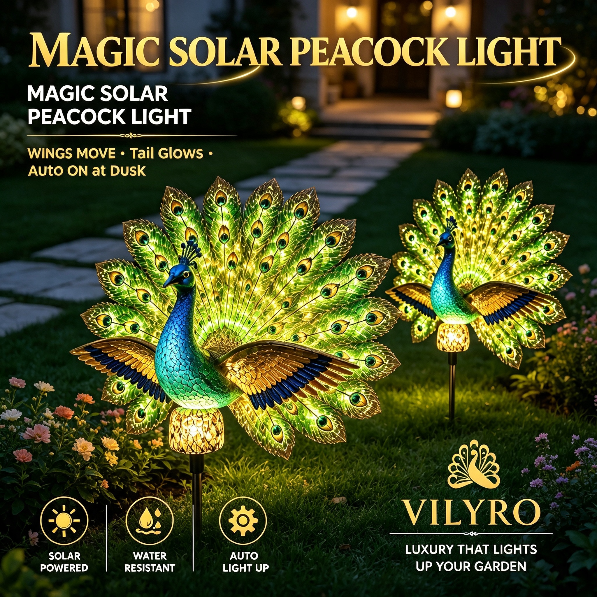 Solar Peacock Garden Sculpture