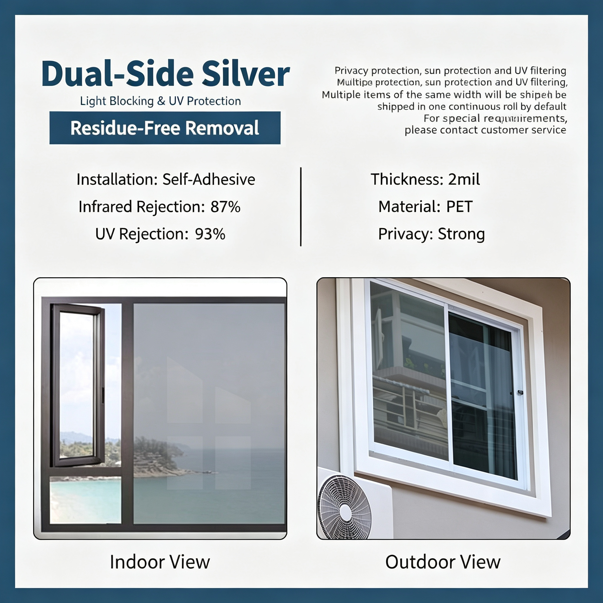 ⏰ Last Day Exclusive 60% OFF ☀️ One-Way Mirror Window Film – Heat Control & UV Protection