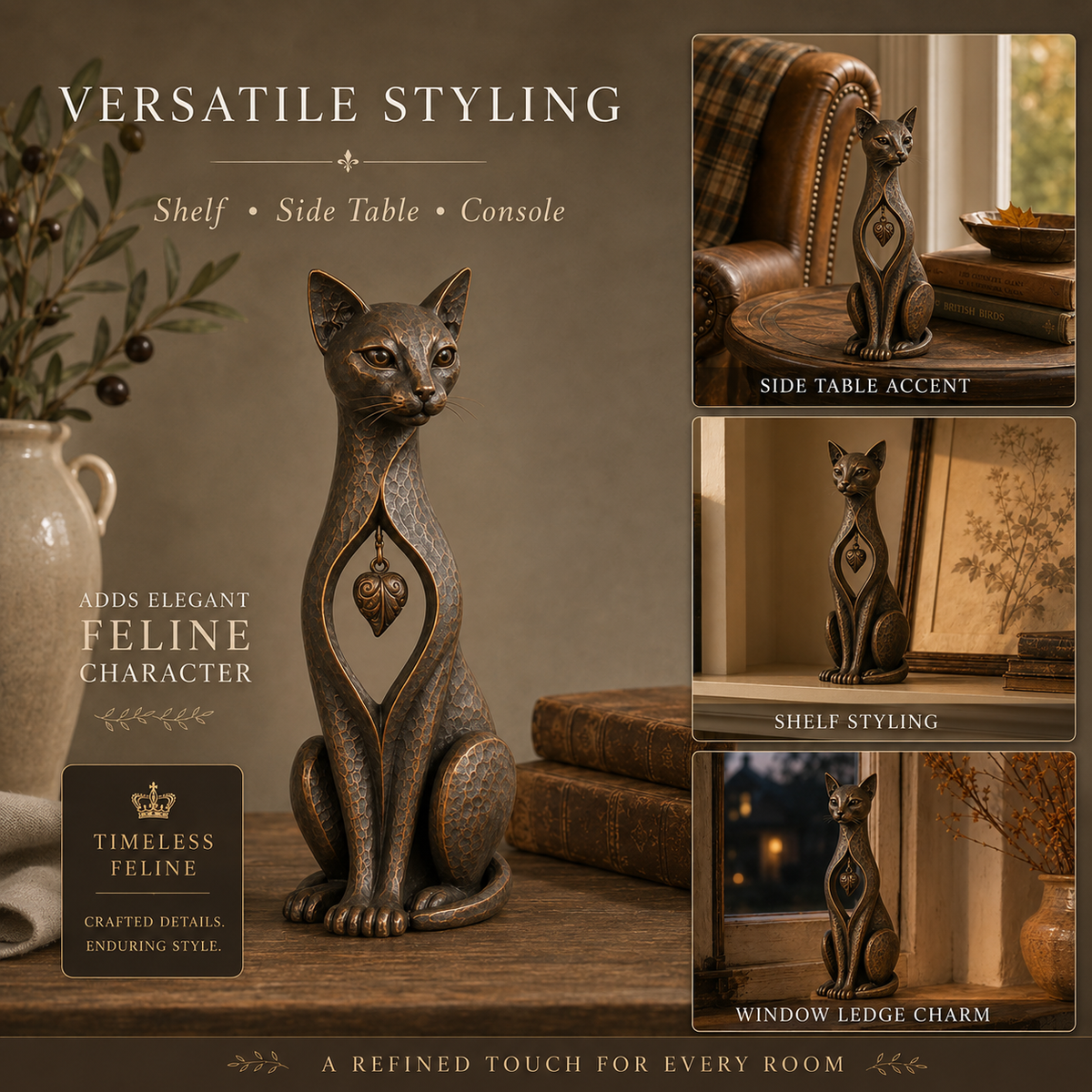 Last day 50% OFF🐱Heritage Heart Sphynx Sculpture – Vintage Iron Cat Accent for Timeless Interiors