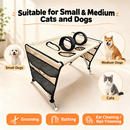 2-in-1 Foldable Pet Grooming Bed – Comfortable Cat & Dog Grooming Hammock
