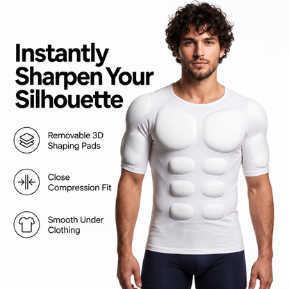 Men's Compression Shirt with Removable 3D Muscle Pads