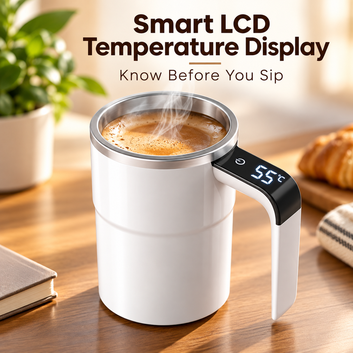 ☕ Smart Self-Stirring Coffee Mug with LCD Temperature Display – One-Touch Mixing