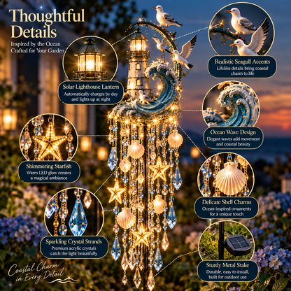 🌊 Lighthouse Tide Glow – Solar Lighthouse Garden Stake Light with Crystal Tassels