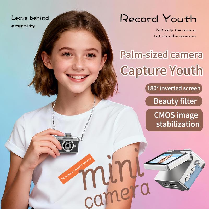 📸 Mini Retro Digital Camera with 180° Flip Screen – 32GB Card Included