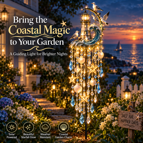 🌊 Lighthouse Tide Glow – Solar Lighthouse Garden Stake Light with Crystal Tassels