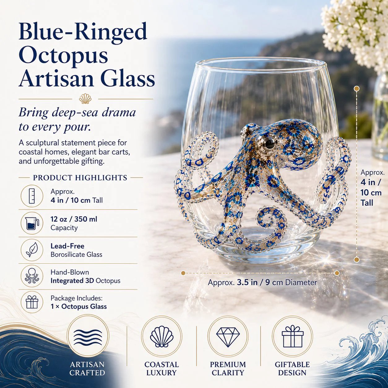 ⏰Last day Promotion 🔥-🎁The Perfect Beach House Gift🌊3D Ocean Animal Artisan Glassware Collection🎁