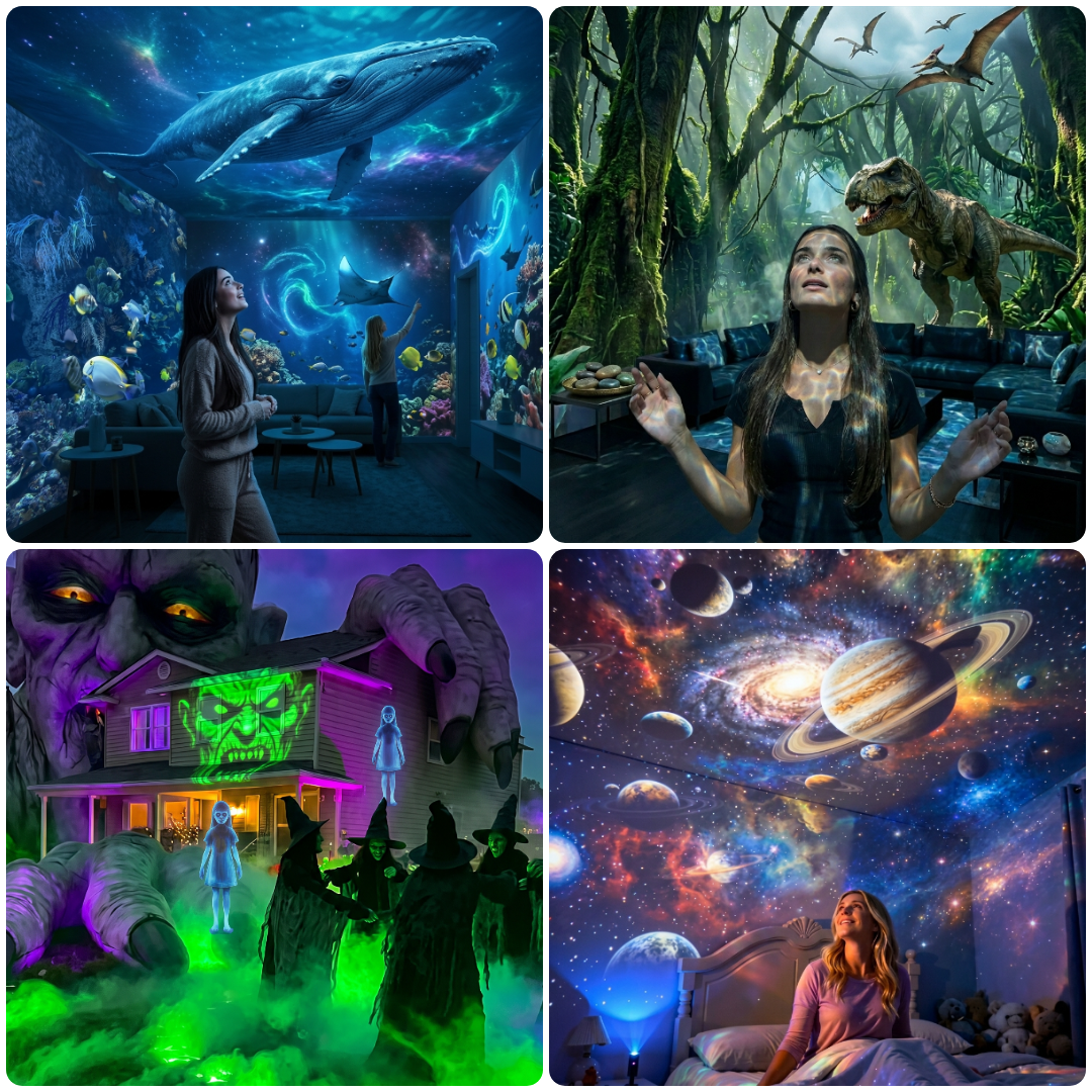 Galaxy ocean forest and Halloween projection scenes