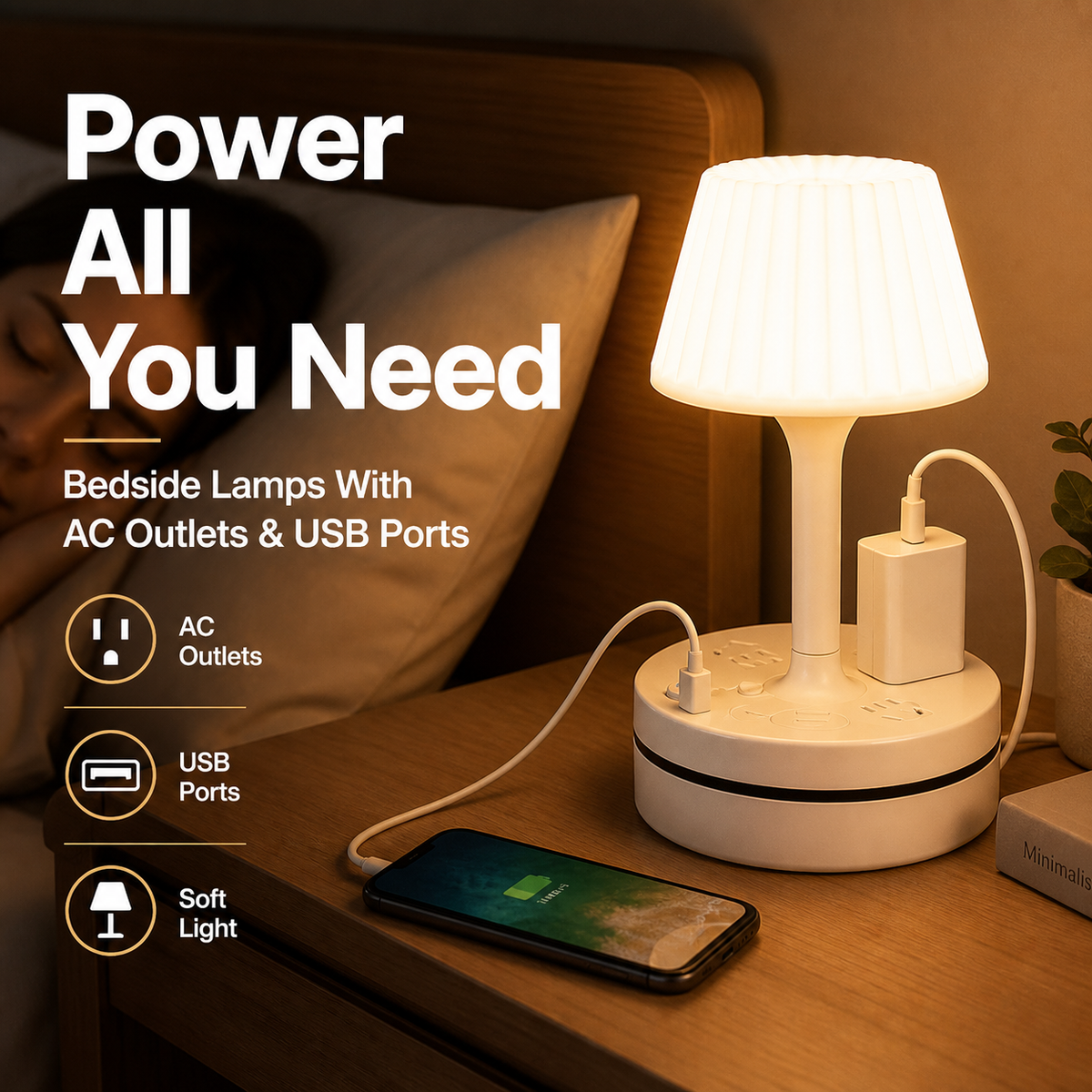 Bedside Lamp with Charging Station