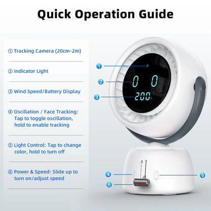 ❄️ Smart Face-Tracking Desk Fan – 200-Speed Quiet Cooling & Digital Display