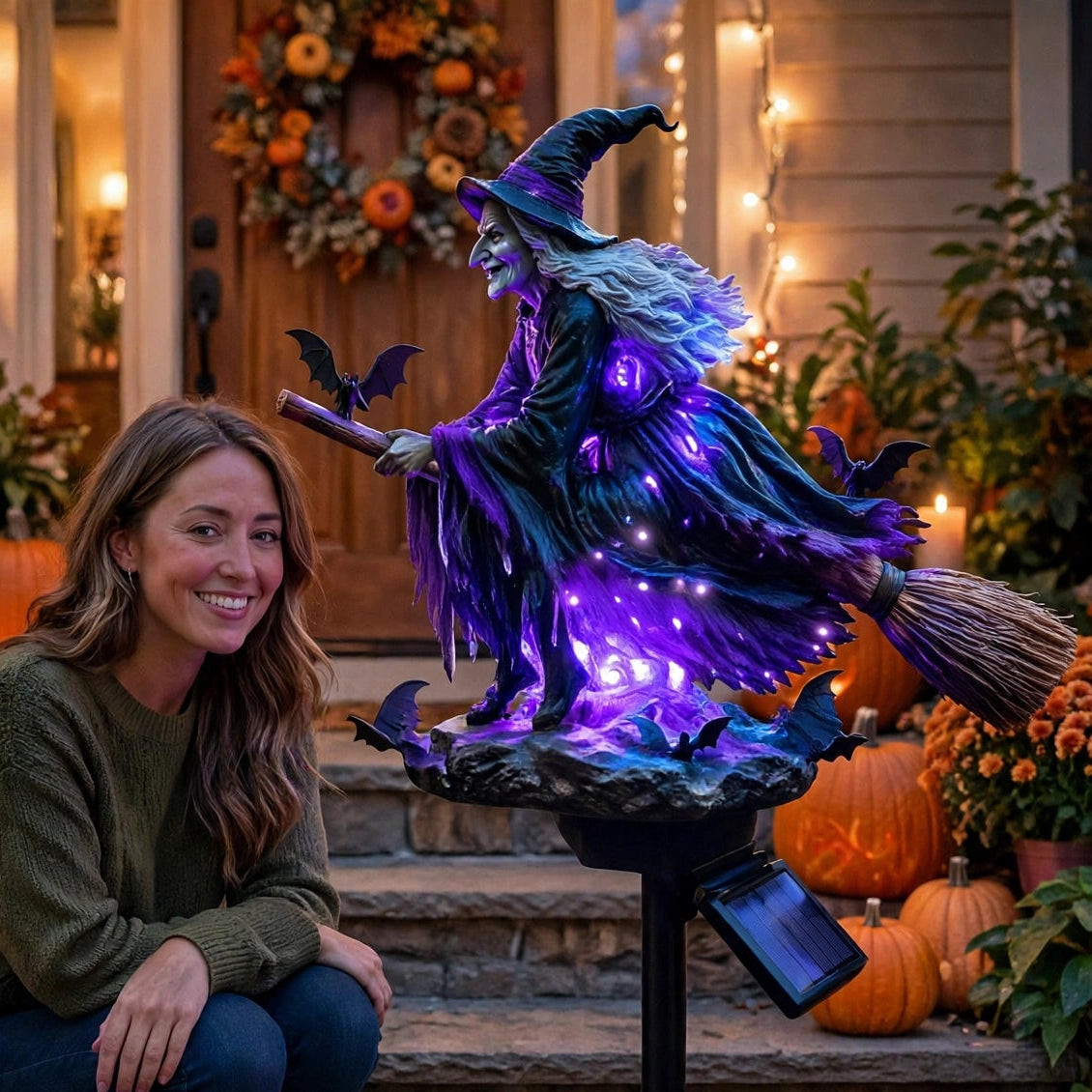 🔥Dernier Jour -49% 🧙‍♀️ Ajoutez une Touche de Magie d'Halloween à Votre Jardin avec une Sorcière Solaire Lumineuse