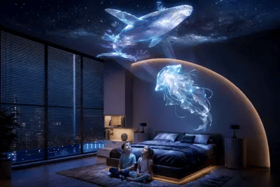 Immersive ocean and jellyfish bedroom atmosphere