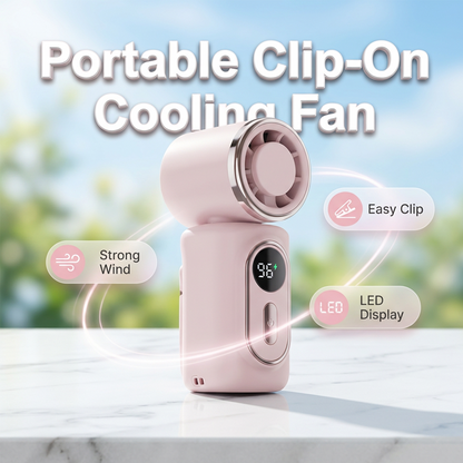 🧊Portable Clip-On Cooling Fan | ❄️Hands-Free Strong Wind with LED Battery DisplayInstant cooling on the go
