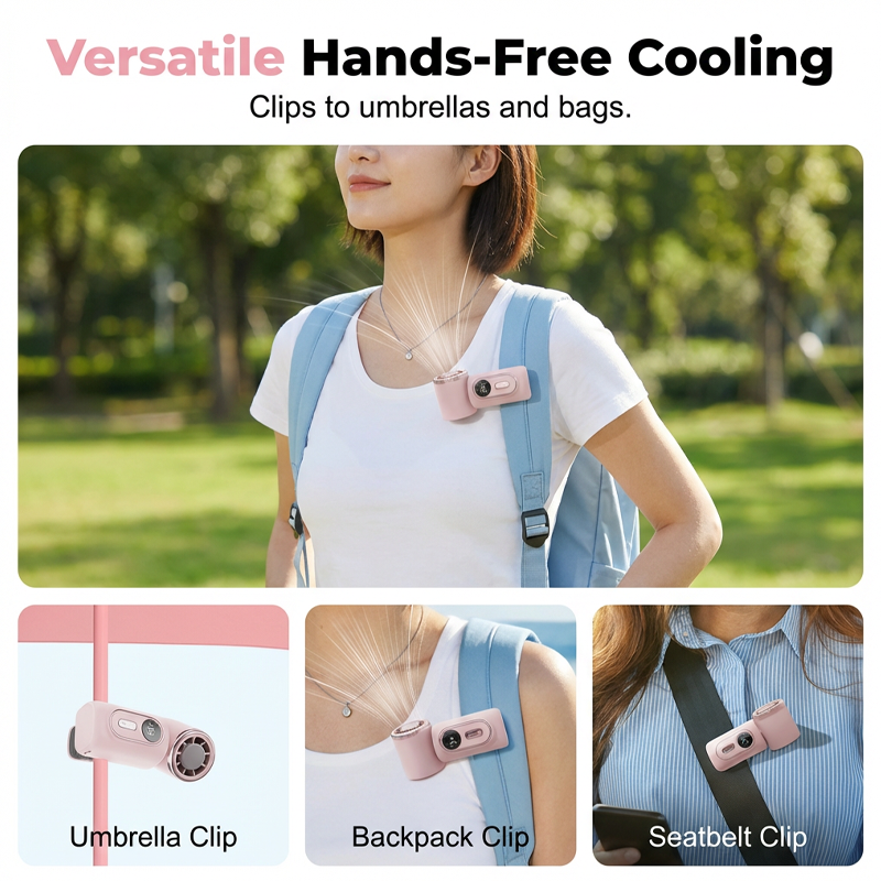 🧊Portable Clip-On Cooling Fan | ❄️Hands-Free Strong Wind with LED Battery DisplayInstant cooling on the go