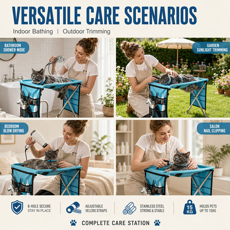 2-in-1 Foldable Pet Grooming Bed – Comfortable Cat & Dog Grooming Hammock