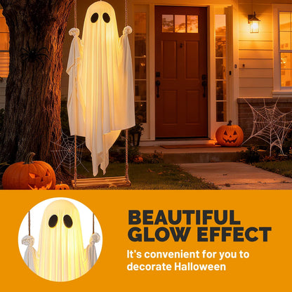 Lighted swinging ghost decoration features and remote control