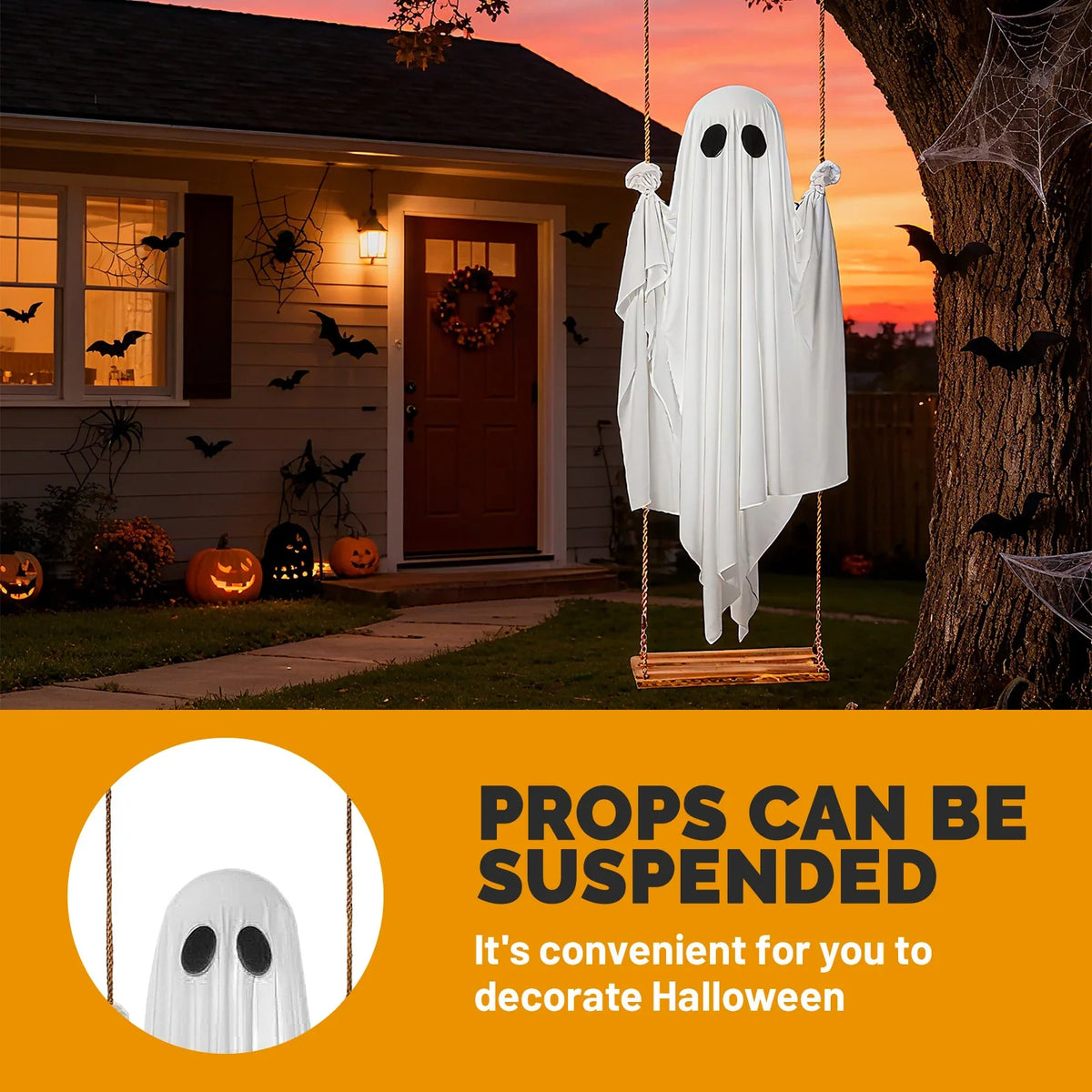 Non-lighted swinging ghost decoration features