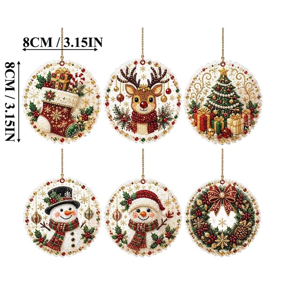 Snowman diamond painting Christmas ornament set, 6 pieces