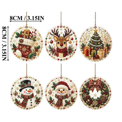 Snowman diamond painting Christmas ornament set, 6 pieces