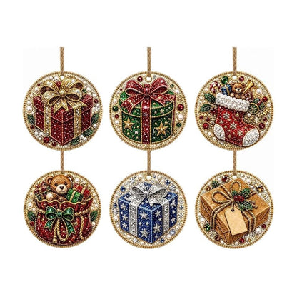 Gift-themed diamond painting Christmas ornament set, 6 pieces